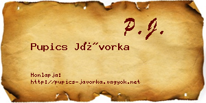 Pupics Jávorka névjegykártya
